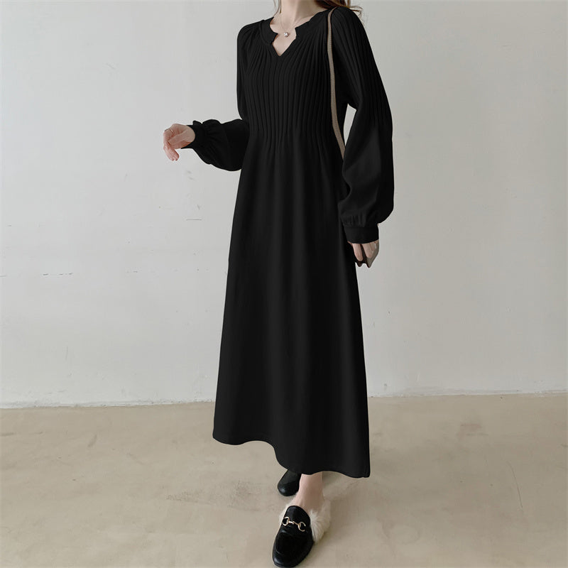 【ワンピース】春秋冬 優しい雰囲気 無地 特大サイズ ニット 長袖ワンピース