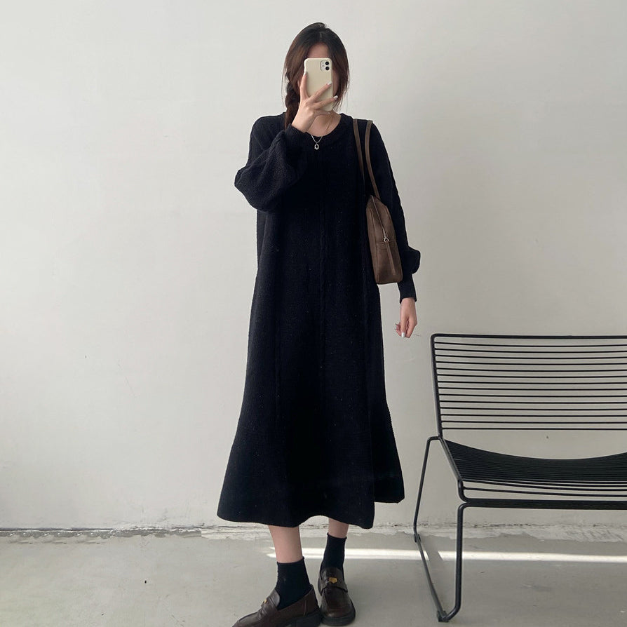 【ワンピース】秋冬厚手ニットロングワンピース レディース 大きいサイズ マーメイドシルエット ゆったり 上品【JZシリーズ】