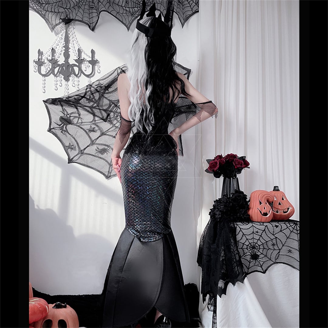 【ハロウィン】コスプレ 大人用 マーメイド プリンセス ドレス ダークエルフ セクシー チューブトップ ロング