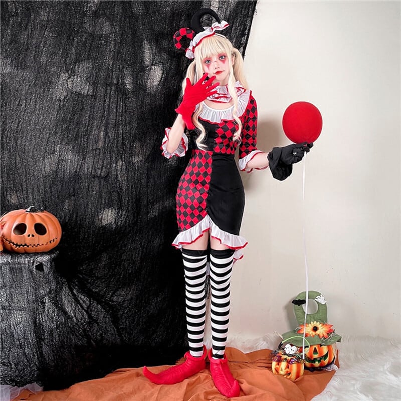 【ハロウィン】 衣装 レディース サーカス ピエロ コスプレ ポーカー柄 ドレス 仮装パーティー ステージ ナイトクラブ