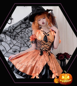 【ハロウィン】衣装 レディース 魔女 コスプレ ドレス パンプキン ハロウィンパーティー ステージ衣装