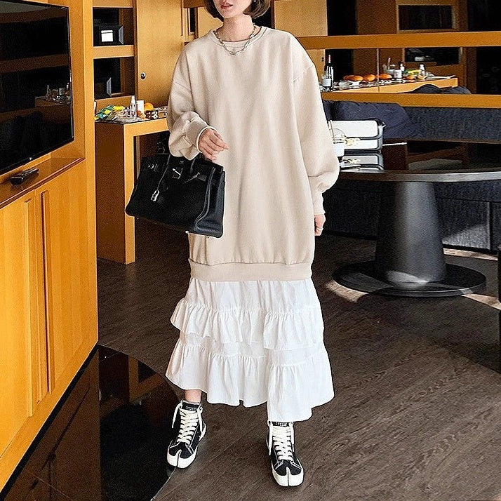 【ワンピース】春秋 切り替え パーカー 長袖ワンピース