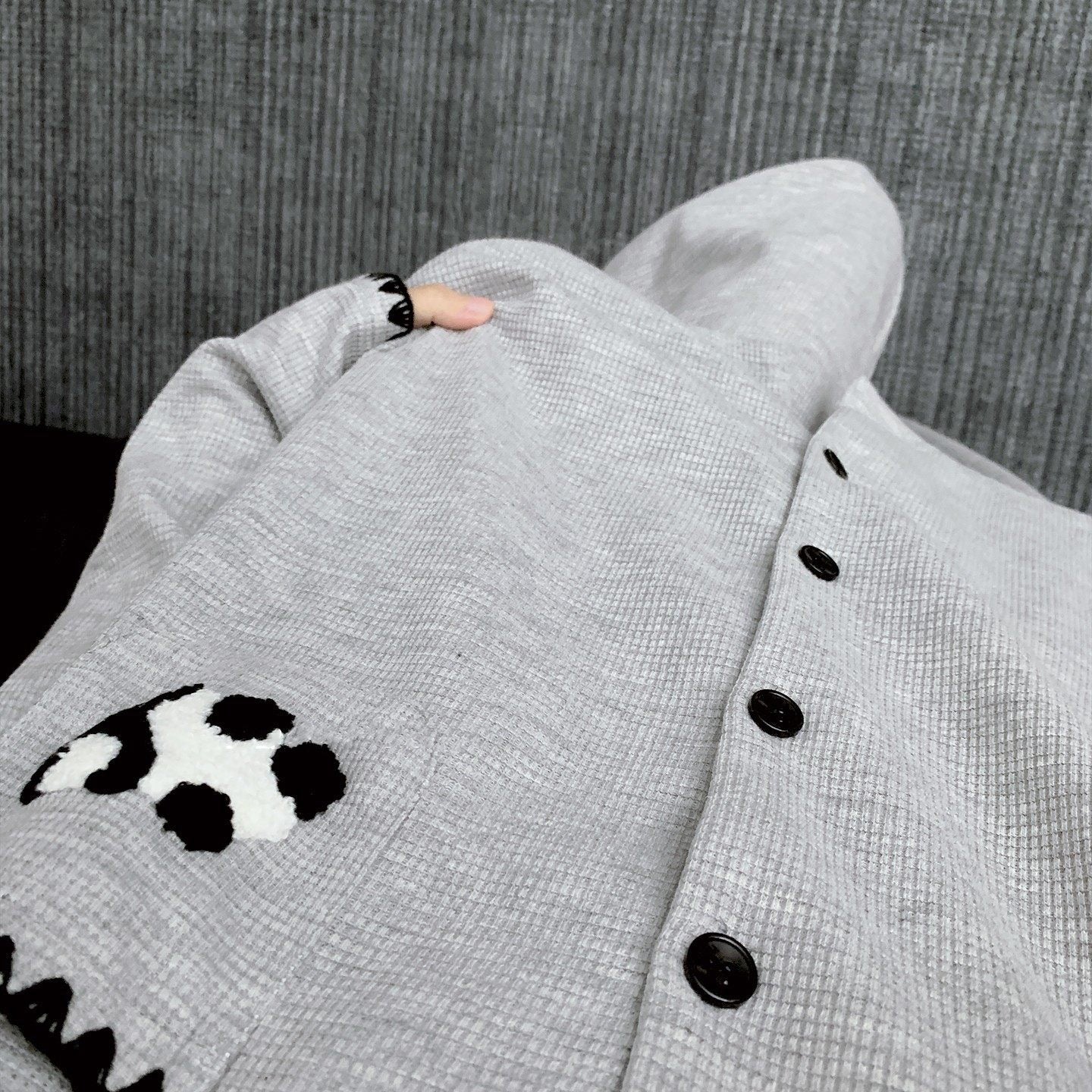 【インナー】ワッフルチェック パンダ コットン素材 長袖長ズボン ルームウェア レディース/メンズ ペア対応 春