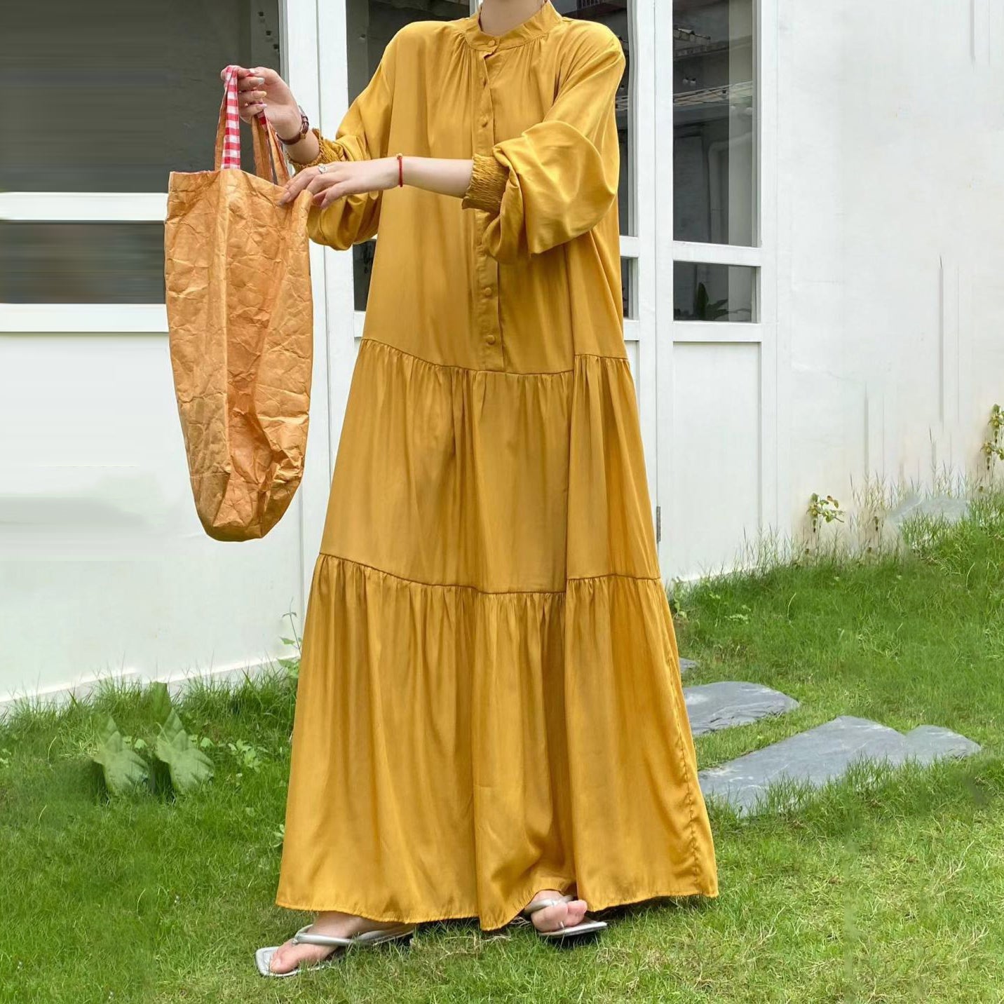 【ワンピース】春秋夏 全8色 ゆったり プラスサイズ 長袖ワンピース