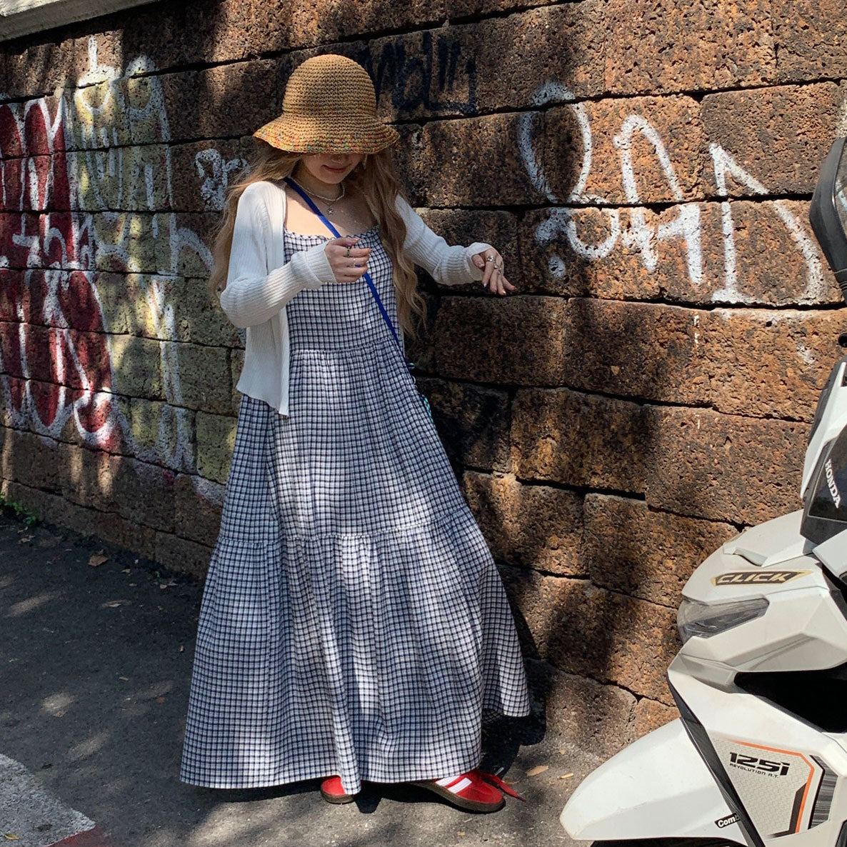 【單筆訂單】【洋裝】韓版時尚春夏復古優雅顯瘦格紋無袖洋裝+開襟衫兩件套【SH系列】