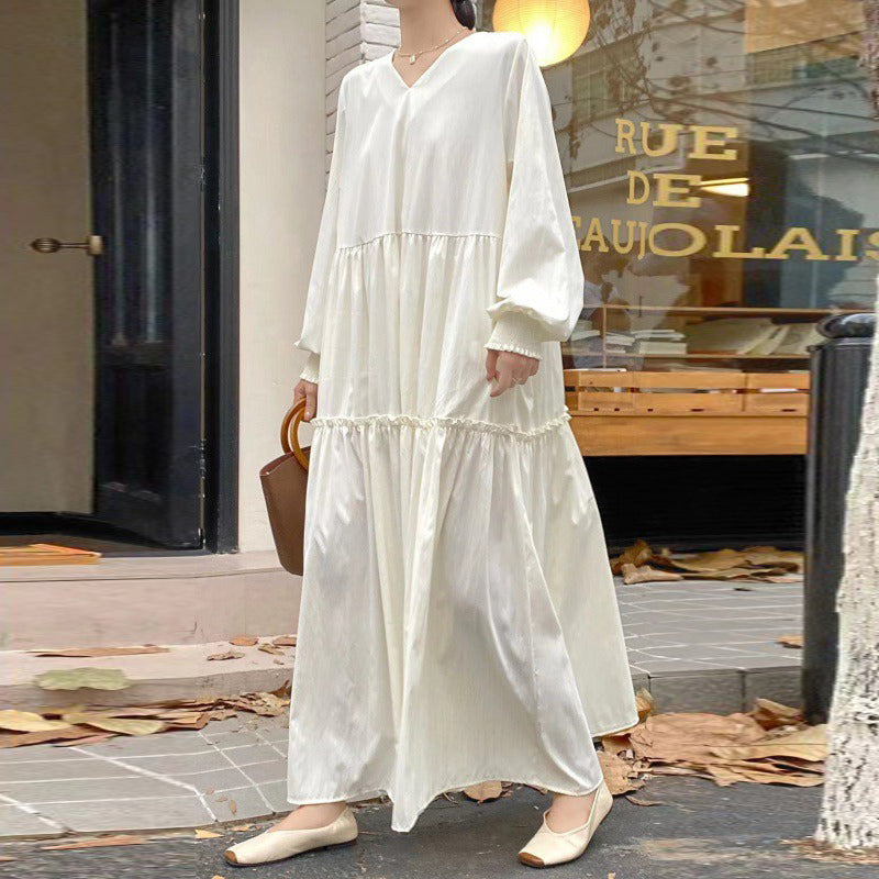 【ワンピース】春秋夏 プラスサイズ ゆったり 着痩せ 長袖ワンピース