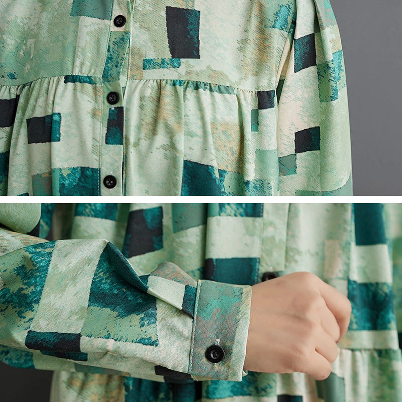 【ワンピース】大きいサイズ 春秋 ファッショナブル シフォン花柄 長袖ワンピース ゆったり 韓国風 ロング丈【SHシリーズ】