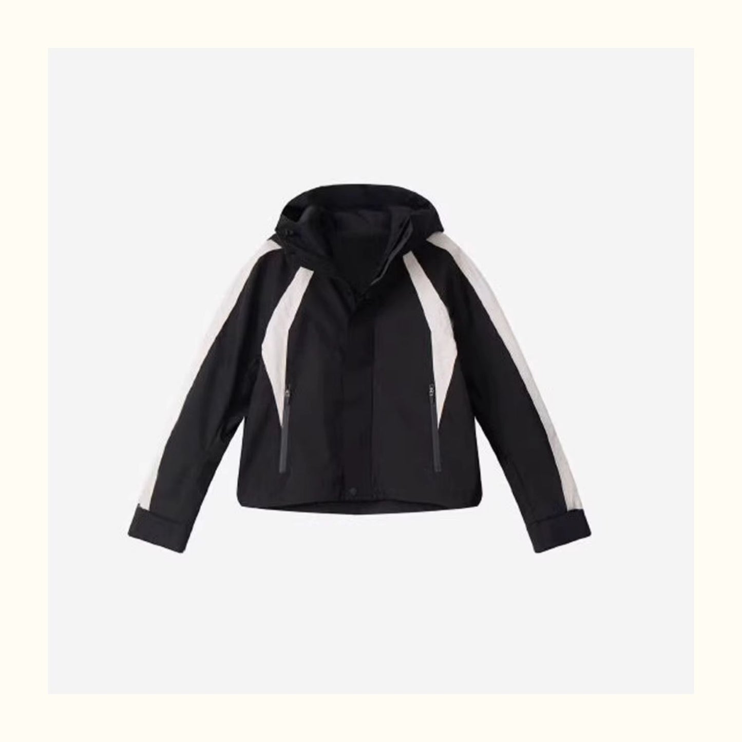 【アウター】フード付き 春秋 ショート 切り替え ジャケット