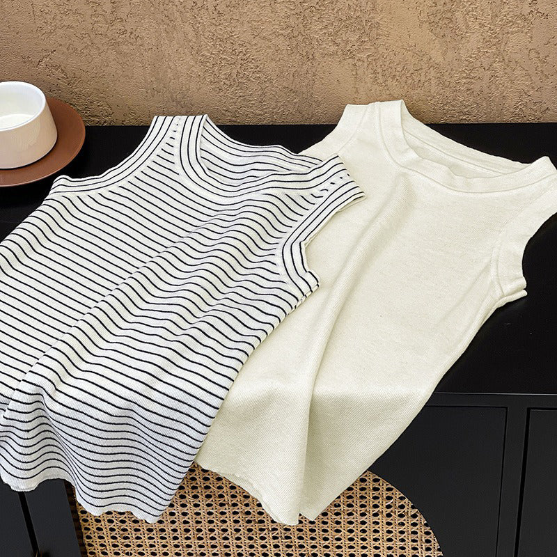 【トップス】夏 カジュアル ストライプ ノースリーブ ラウンドネック キャミソール【JZシリーズ】