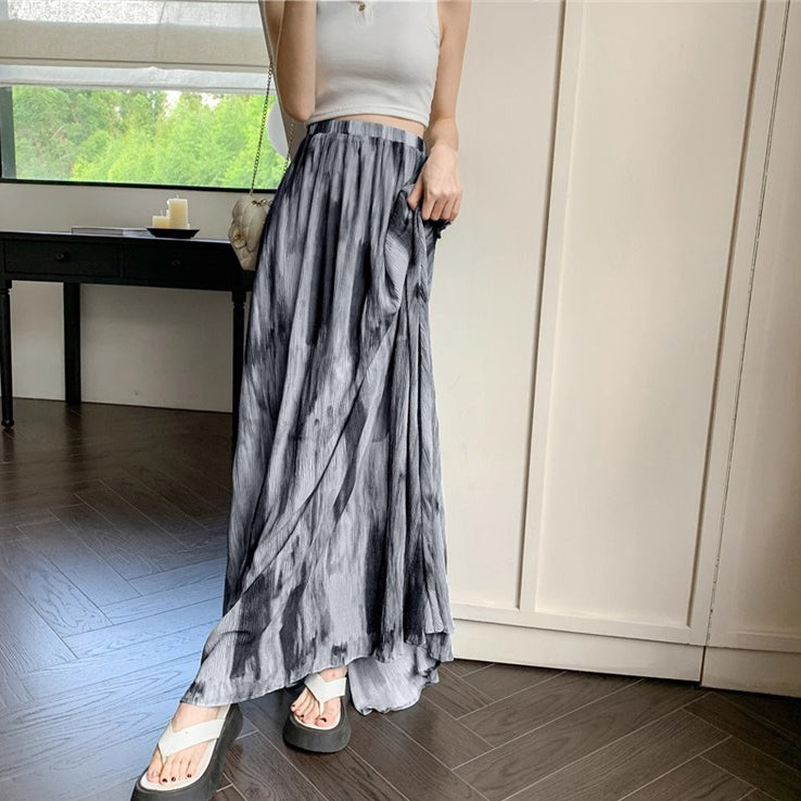 【ボトムス】美シルエット映え ハイウエスト花柄ロングスカート Aライン&体型カバー【SHシリーズ】