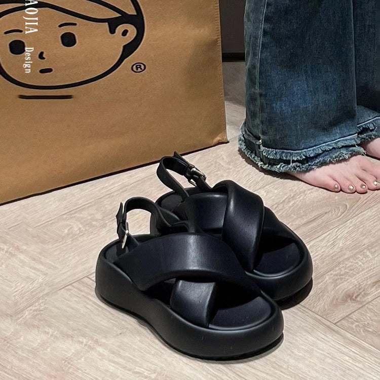 【シューズ】夏新作 高さアップ 厚底 クロスストラップ カジュアルサンダル