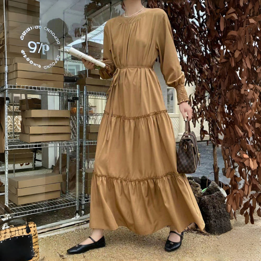 【ワンピース】春秋夏 全7色 ゆったり 大きいサイズ レジャー 長袖 ワンピース