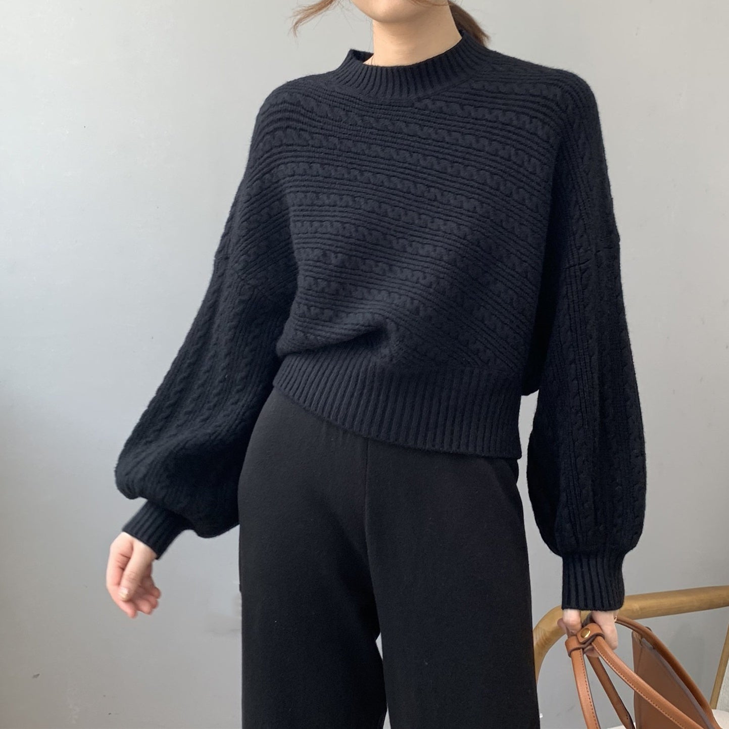 【トップス】秋冬 厚手 パフスリーブ エレガント ニット セーター