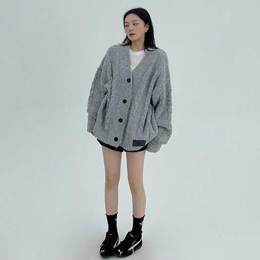 【アウター】春 秋 冬 厚手 Vネック ゆったり カーディガン ジャケット 【FCシリーズ】