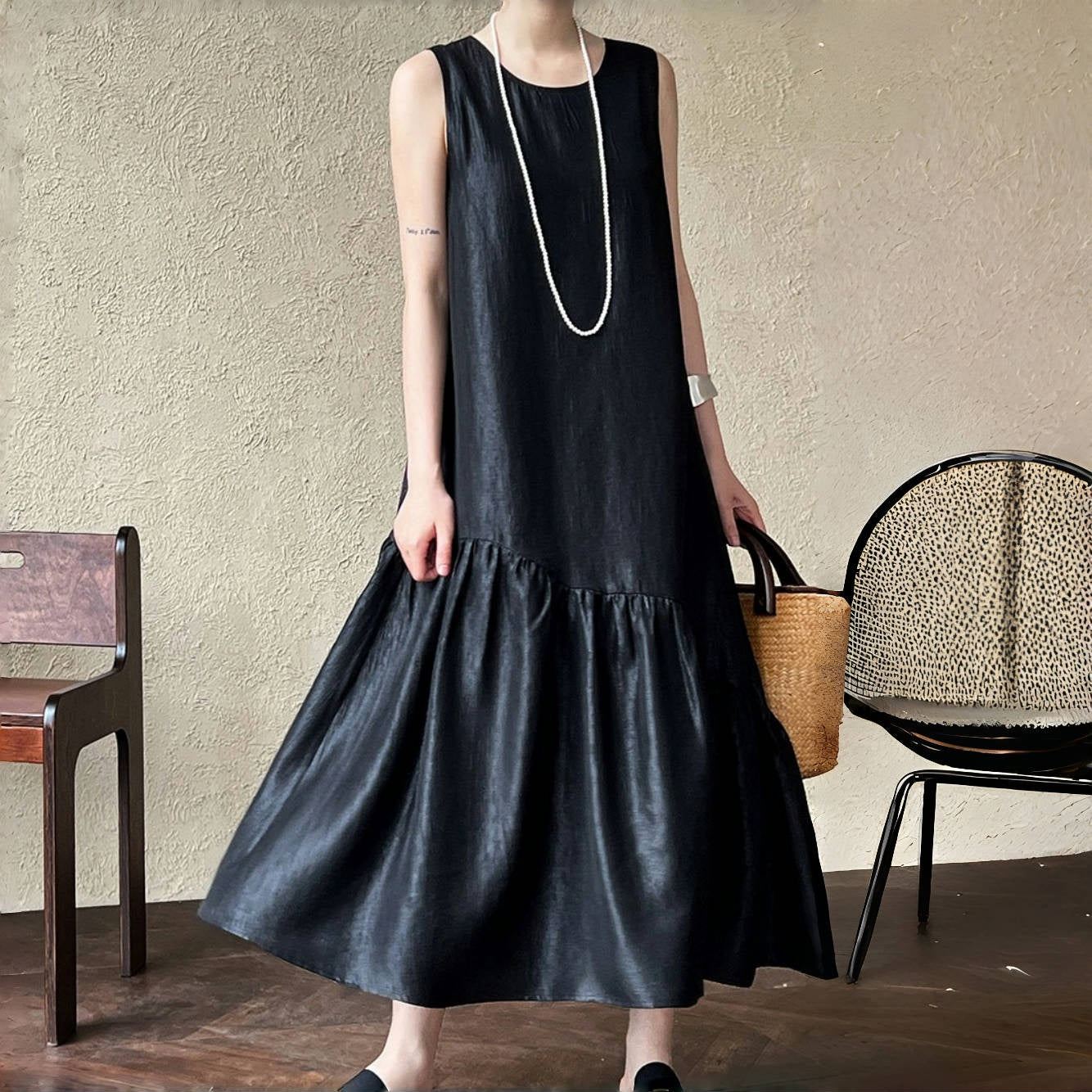 【ワンピース】夏 ノースリーブ 切り替え ルーズ ワンピース 【SNシリーズ】