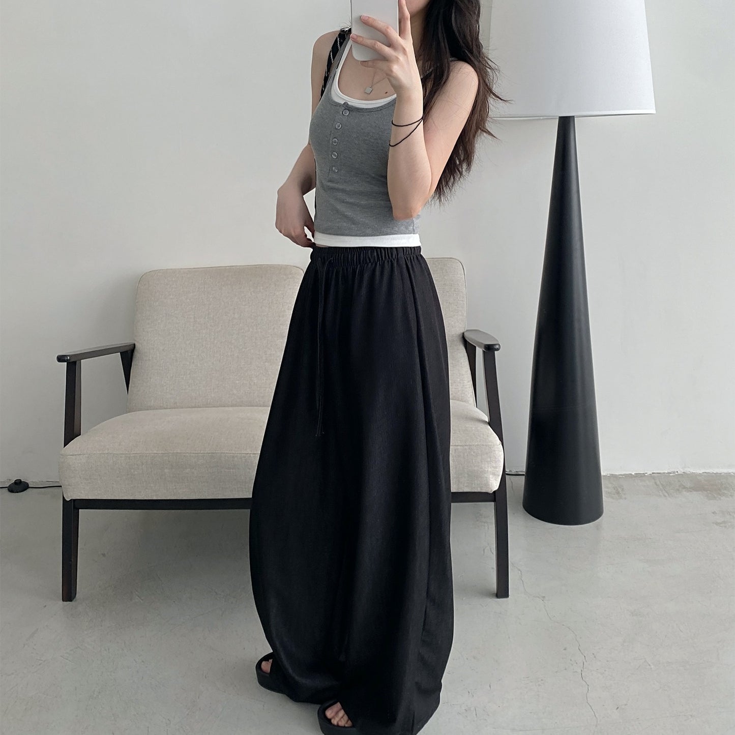 【トップス】夏 フェイクレイヤード パッド付き 着痩せ効果 タンクトップ 【FCシリーズ】