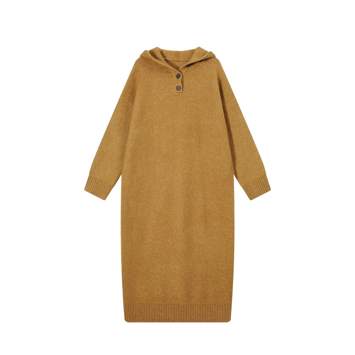 【ワンピース】フード付き ニット長袖ワンピース レディース 秋冬 韓国風 ルーズ 体型カバー ロング丈【FCシリーズ】【15~20日内発送】