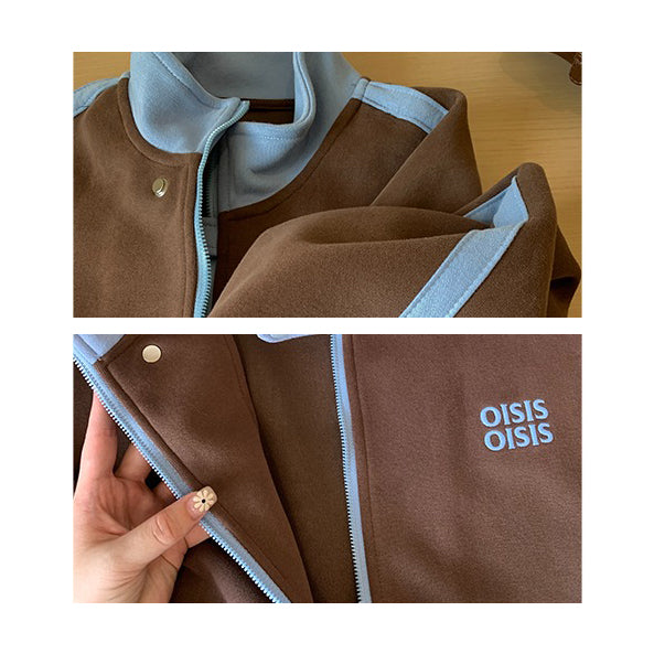 【アウター】ユニセックス スタンドカラーショートブルゾン アメカジ風 配色切り替え ビッグシルエット【FCシリーズ】【10~15日内発送】