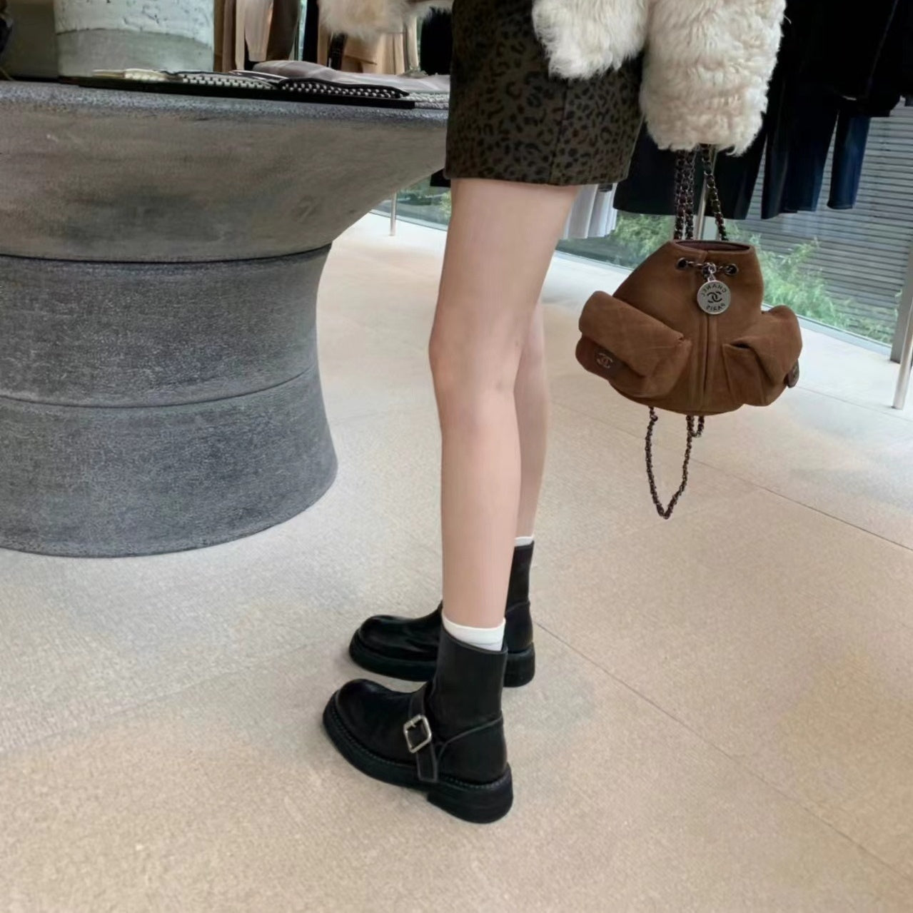 【シューズ】春秋冬 レトロ バックル ラウンドトゥ 太ヒール マーチン