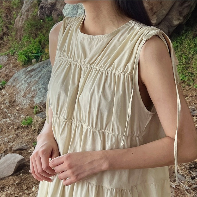 【ワンピース】夏 レトロ バンド飾り ロング ノースリーブ ワンピース