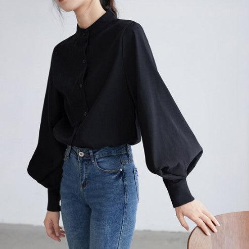 【トップス】春秋冬 人気沸騰 レトロ スタンドネック 単列ボタン ランタンスリーブ シャツ