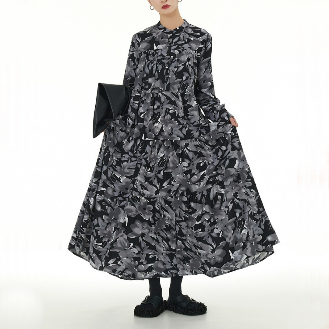 【ワンピース】春秋冬 レトロ 花柄 ゆるリラックス 長袖 ワンピース 【SHシリーズ】