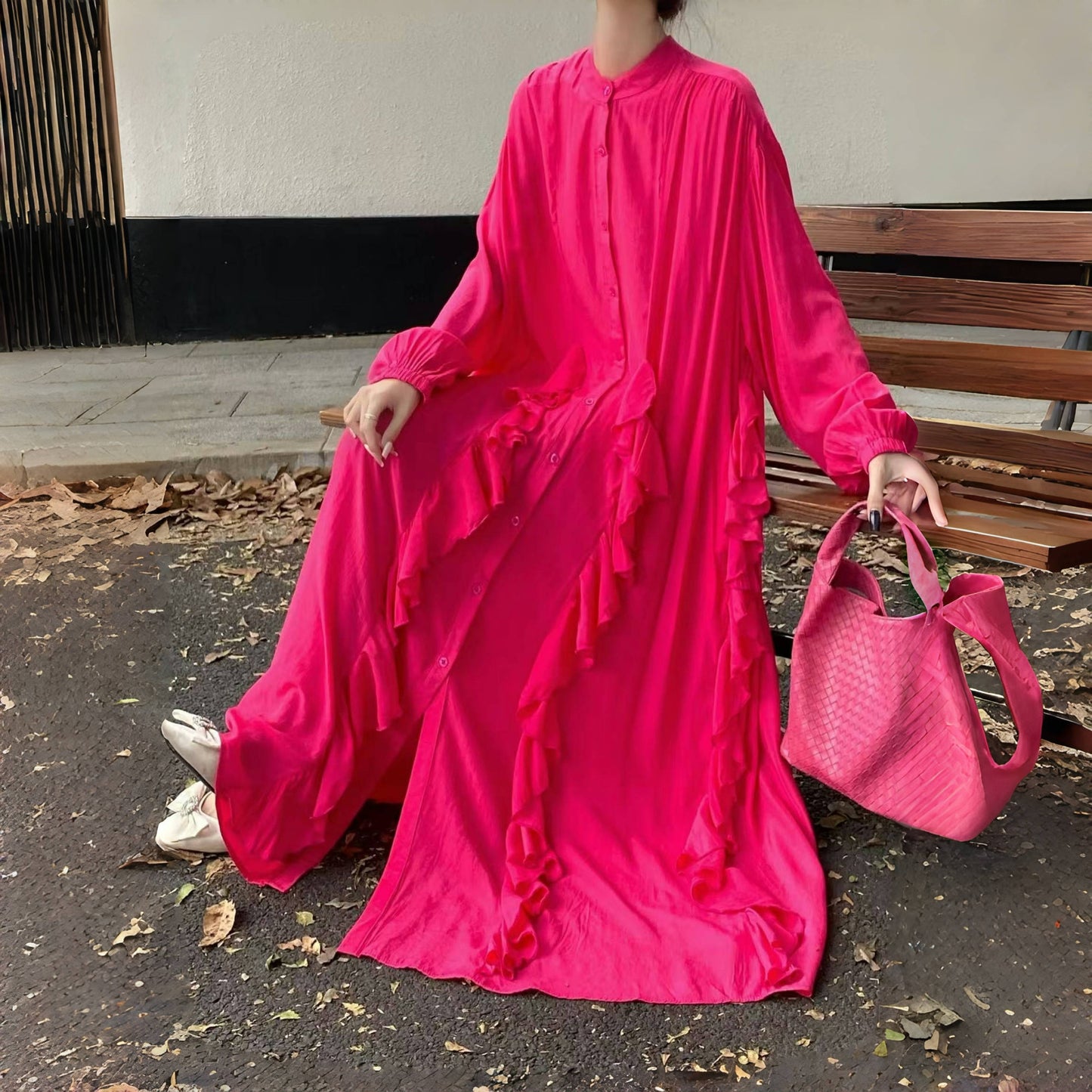 【60%OFF⭐️先行スタート!】【ワンピース】春秋 エレガント ボタン付き ベルト イレギュラー 長袖 ワンピース