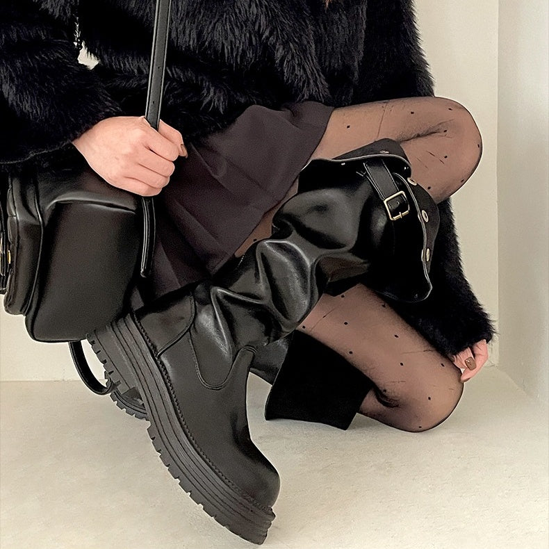 【シューズ】春秋冬 スタイルアップ効果 着痩せ 合わせやすい ハイブーツ