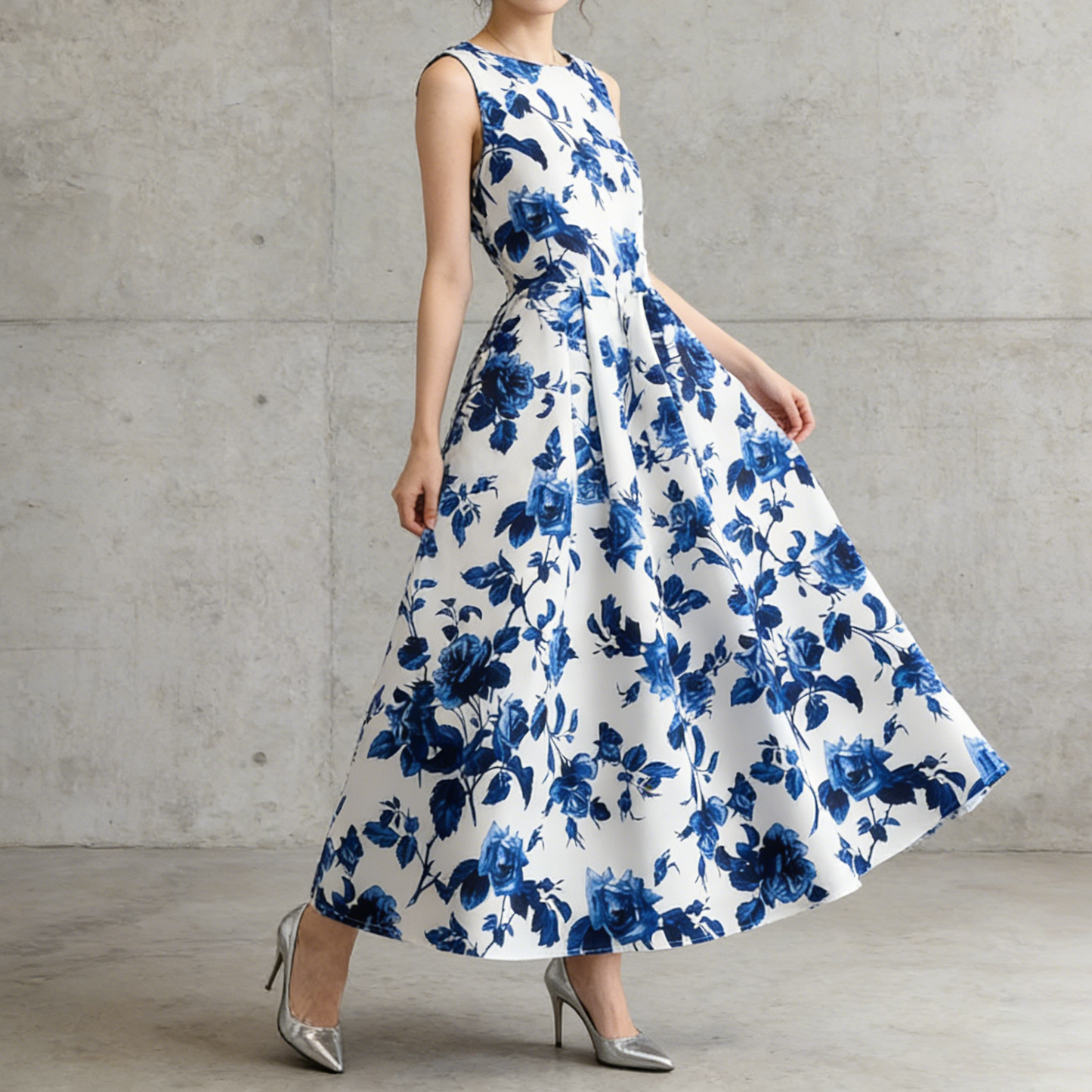 ✨パーティー・お呼ばれ【ワンピース】 花柄ノースリーブワンピース ウエストマーク フレアロングドレス【SHシリーズ】