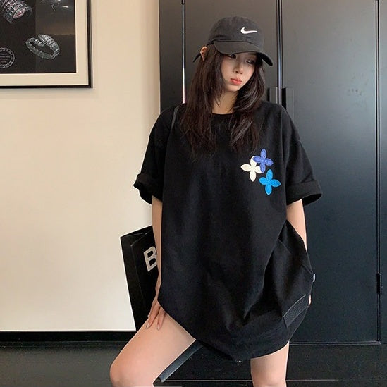 【トップス】アメリカンレトロ パッチ刺繍 コットンTシャツ 【FCシリーズ】