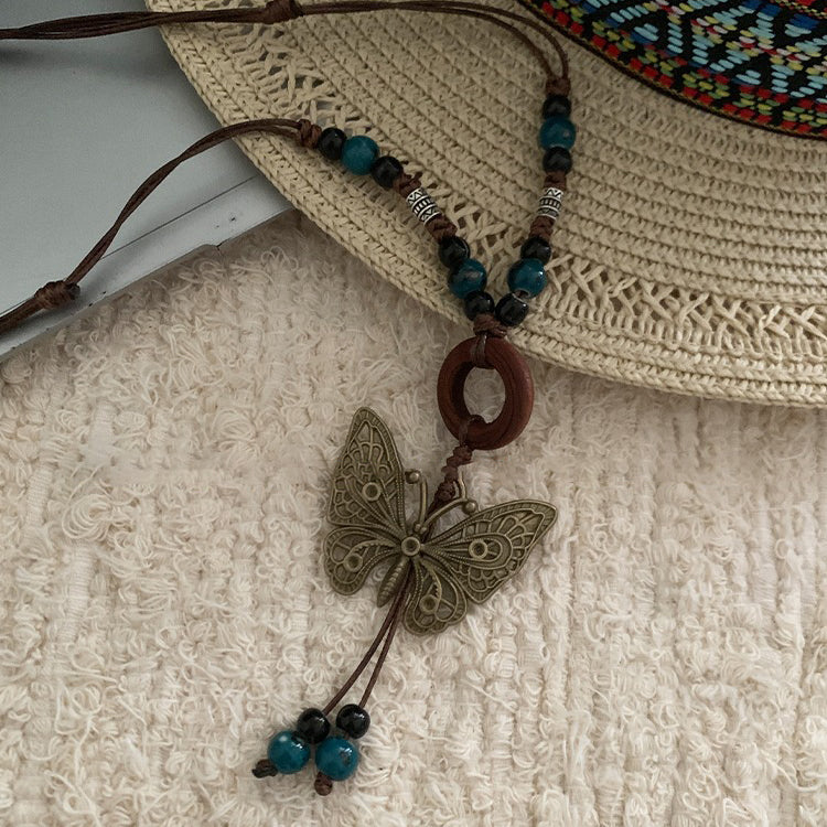 【🎁 B2G1|先行スタート!】【グッズ】レトロ 蝶モチーフネックレス レディース ロング丈 ニットチェーン 高級感 ボヘミアンスタイル ハングネックアクセサリー