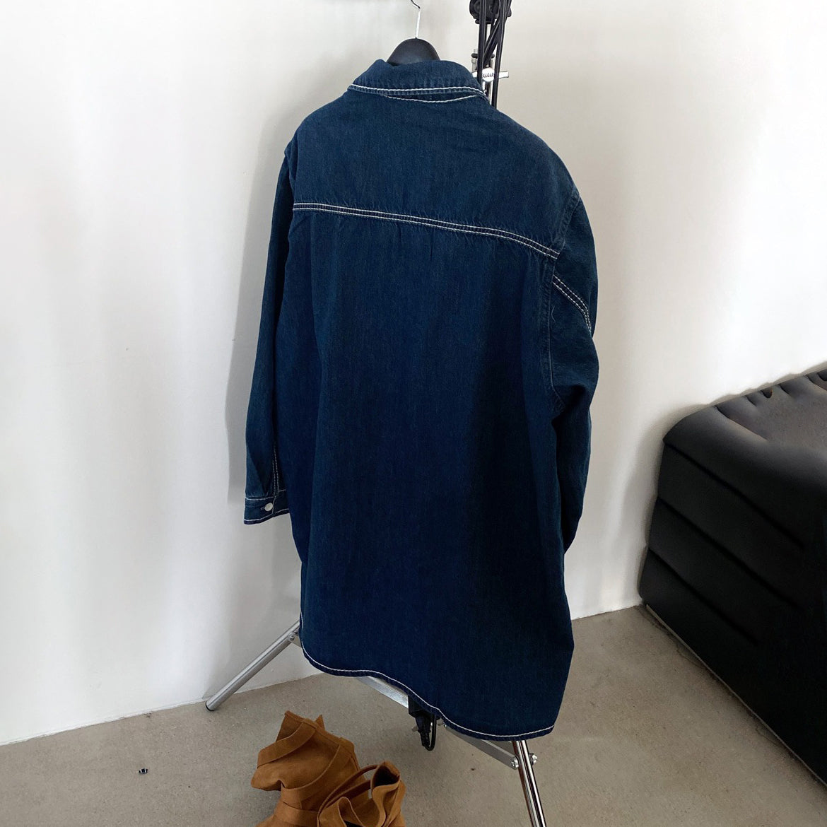 【ワンピース】春秋 高級感 レトロ ラペル ルーズ デニム 長袖ワンピース