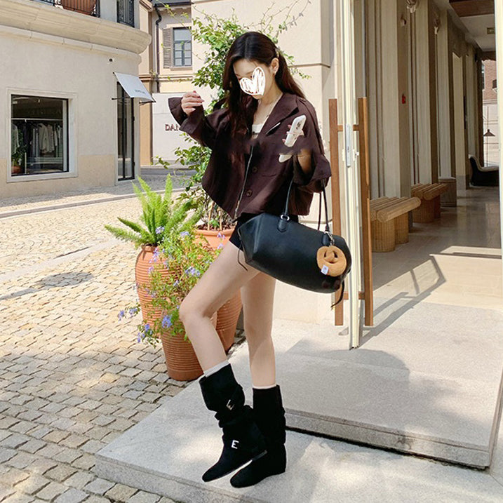 【シューズ】🖤6cmスタイルアップ!柔らかくて履きやすい✨韓国風ベルト付きミドルブーツ レディース 秋冬新作