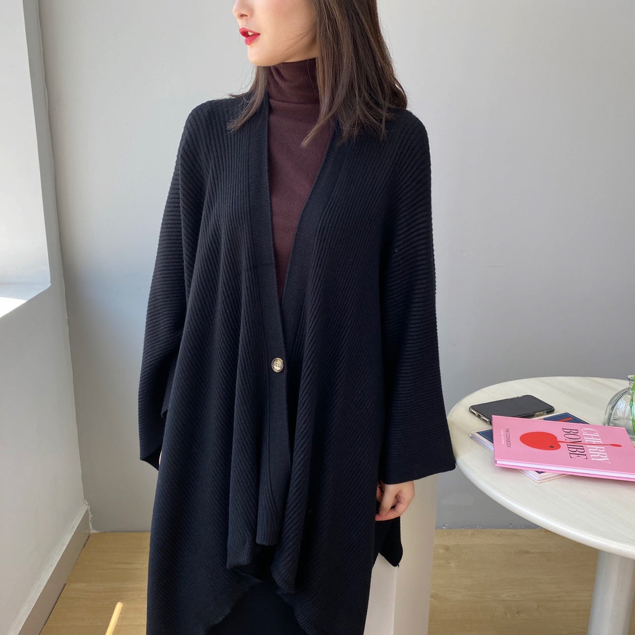 【アウター】厚手 春秋 ニットショール レイジースタイル ゆったり カーディガン