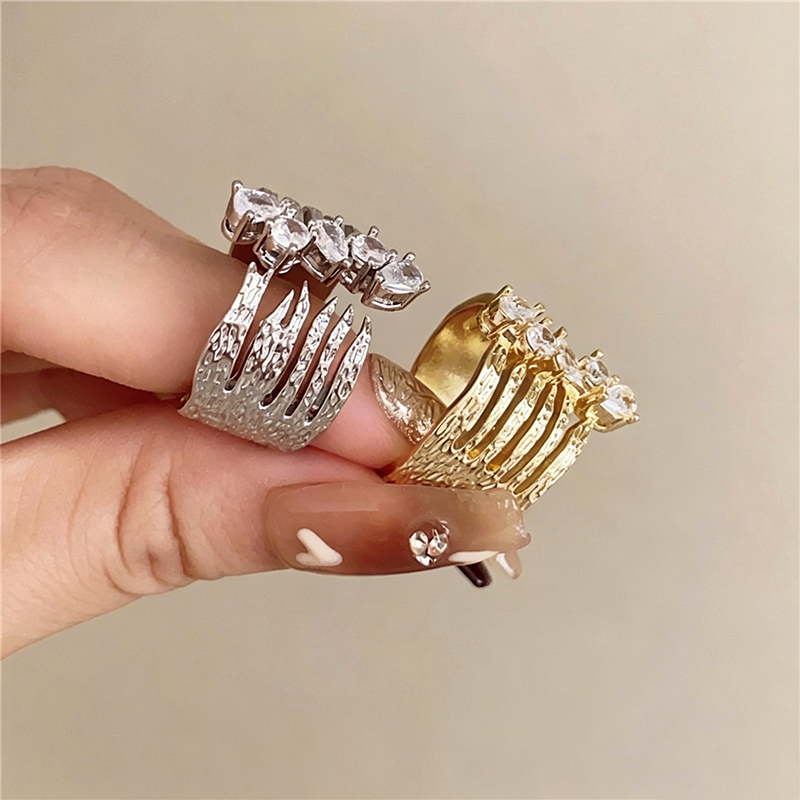 【グッズ】リング レディース キュービックジルコニア オープンリング フレンチ風 上品 モード アクセサリー