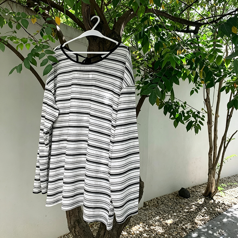 【トップス】バックオープンボーダーロンT レディース 紐付き ゆったり UV対策 春夏Tシャツ【JZシリーズ】