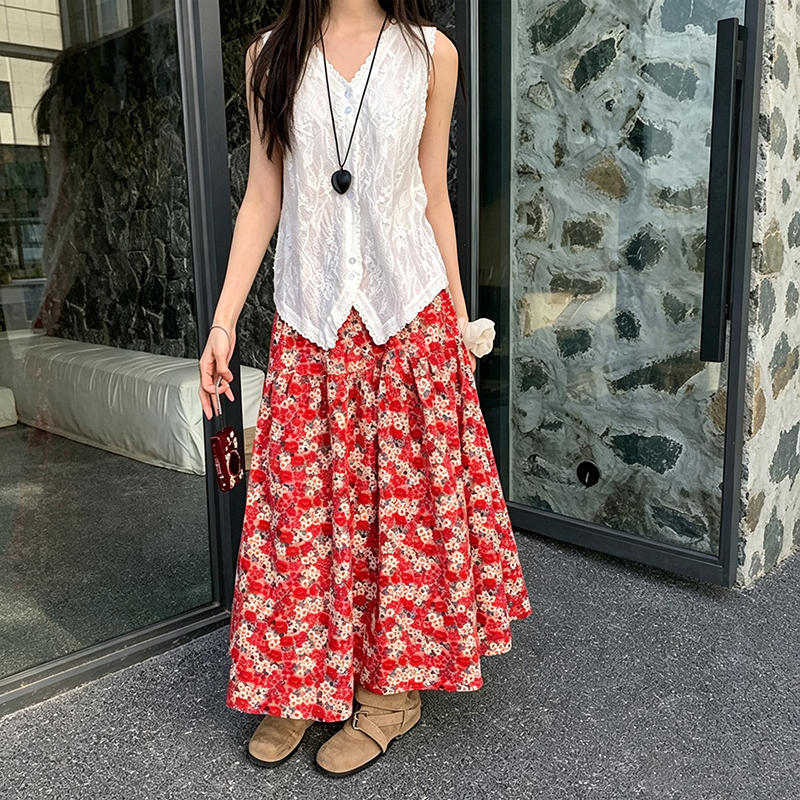 【ボトムス】小花柄ロングスカート レディース 春夏 フレアシルエット ふんわり揺れる ナチュラルスタイル【SHシリーズ】