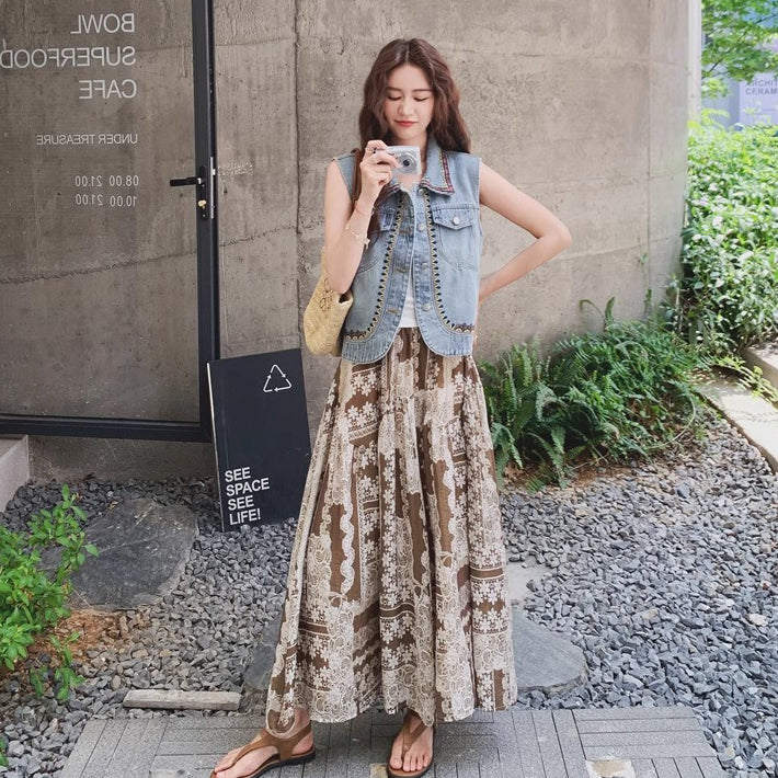 2点セット！【セットアップ】夏 ボヘミアン×塩系スタイル 刺繍デニム