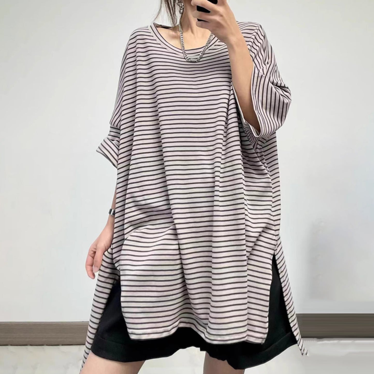 【トップス】ルーズ ストリート風 夏 ストライプ柄 Tシャツ