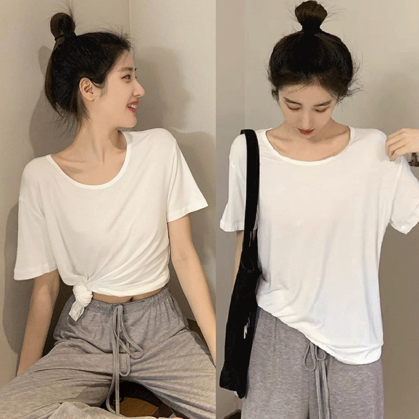 【トップス】冷感 Tシャツ レディース 夏 UVカット 無地 半袖 ゆったり 体型カバー インナー 人気 ベーシック【JZシリーズ】