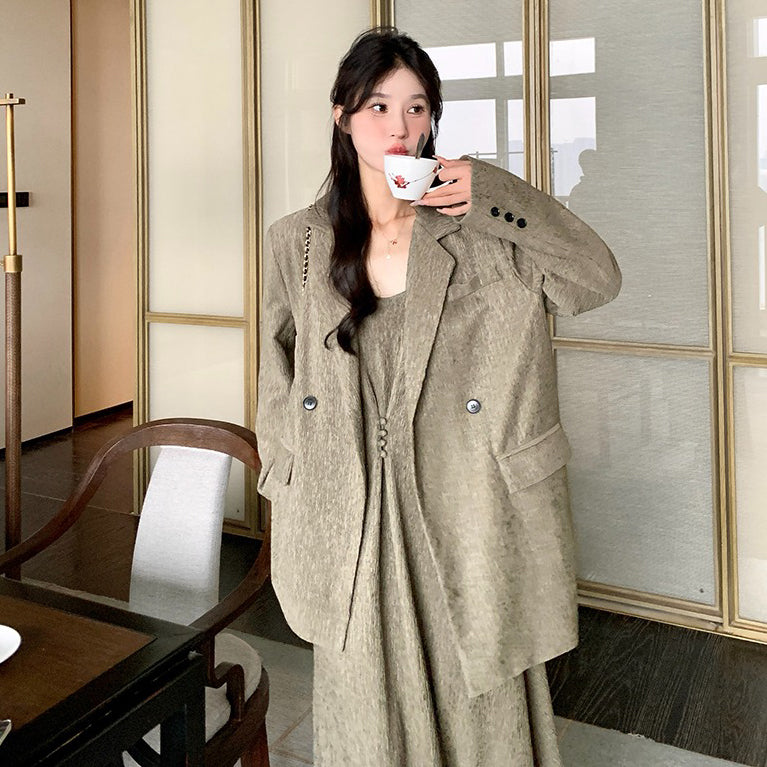 2点セット!【セットアップ】おしゃれ高級感 スーツジャケット +ワンピース レディース 秋 2025新作 気質&トレンド ロングワンピース【JZシリーズ】