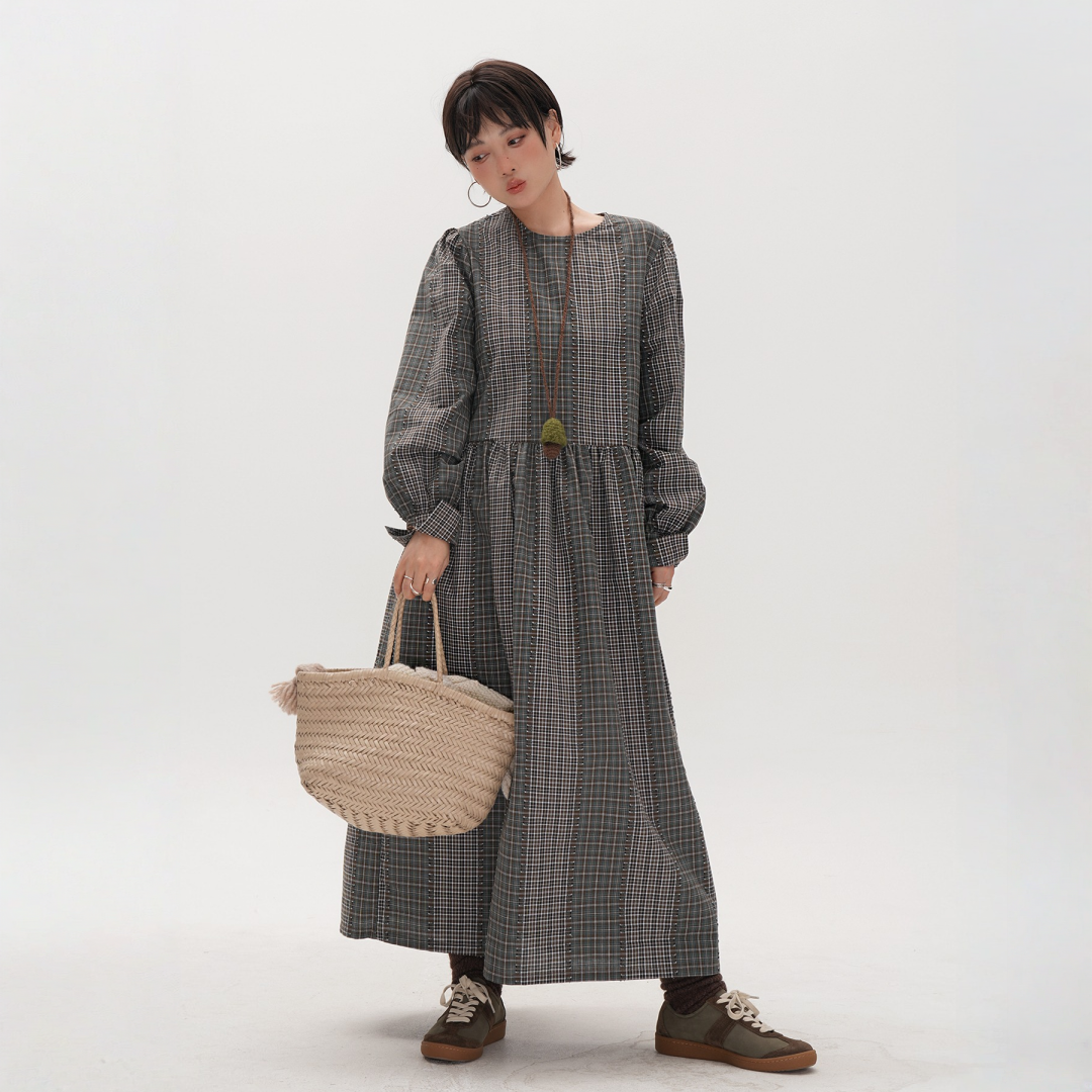 ワンピース】春 秋 冬 小花柄 通勤用 レトロ風 ロングワンピース