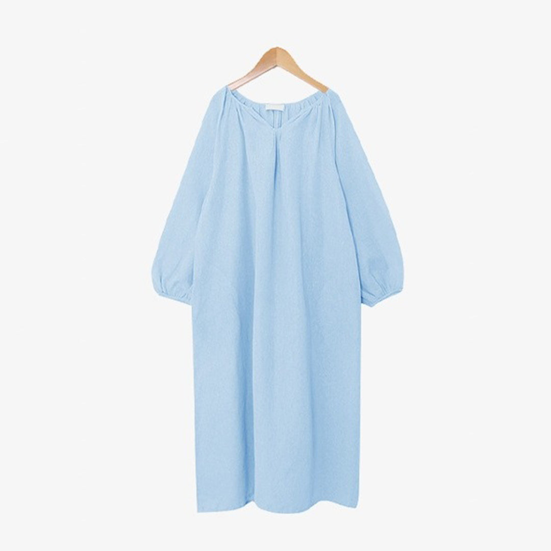【ワンピース】夏 日系 コットン 無地 ルームウェア 長袖ワンピース