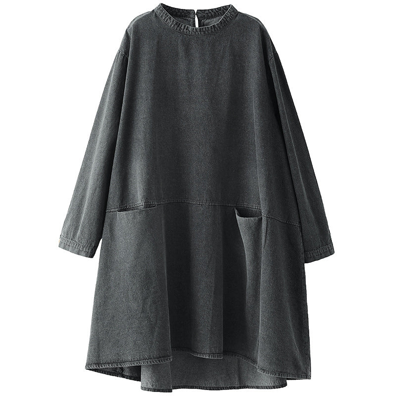 【ワンピース】春秋冬 ゆるリラックス ラシャ生地 立襟 長袖 ワンピース