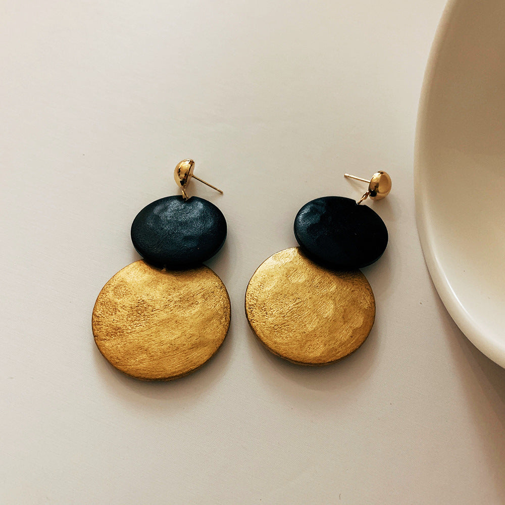 【🎁 B2G1|先行スタート!】【グッズ】ヴィンテージ風 木目調 幾何イヤリング 韓国系おしゃれピアス