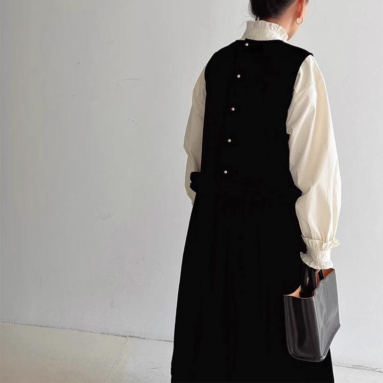 【10-15日内発送】【ワンピース】春秋冬 レトロ 新作 ゆったり 着痩せ ノースリーブワンピース