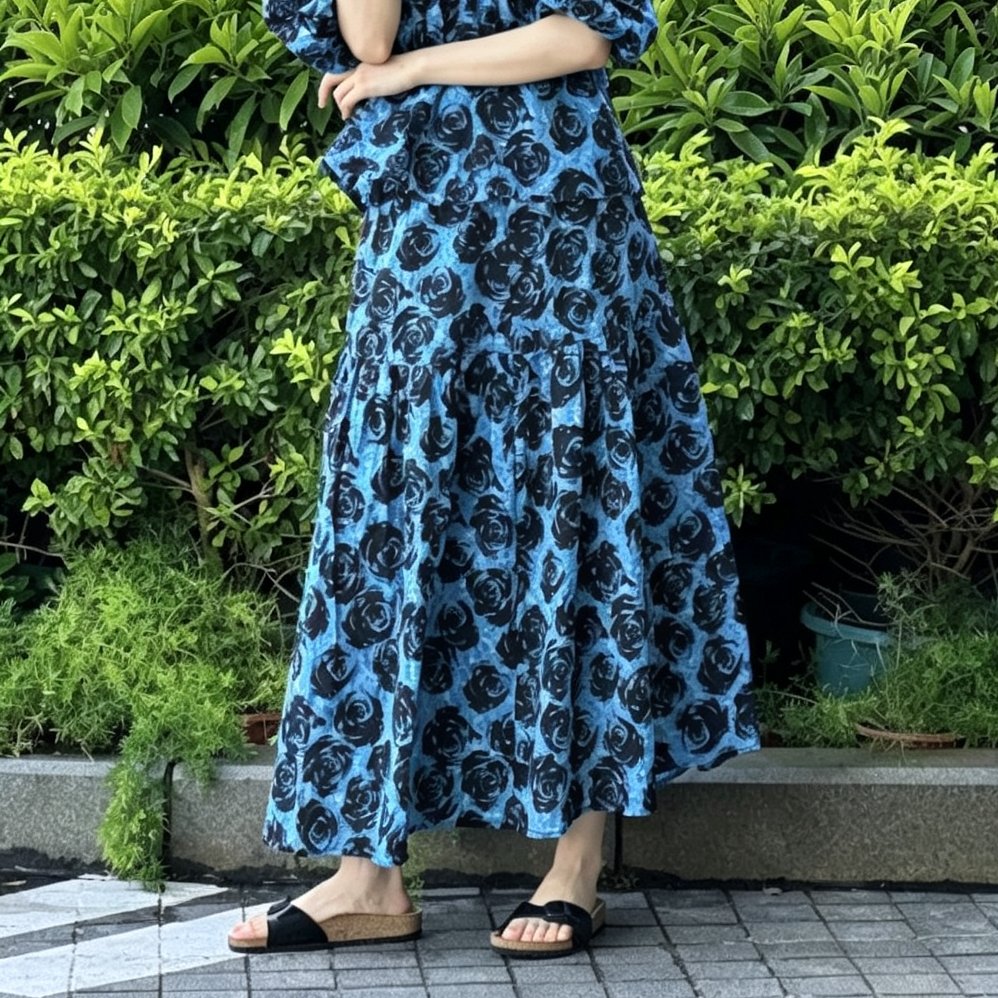 【セットアップ】【単品注文】花柄プリント セットアップ レディース ゆったり ボリュームスリーブ ブラウス ロングスカート フェミニンコーデ【SHシリーズ】