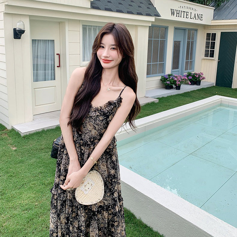 【ワンピース】ビーチリゾート風 温かみフラワー ノースリーブキャミソールワンピース【SHシリーズ】