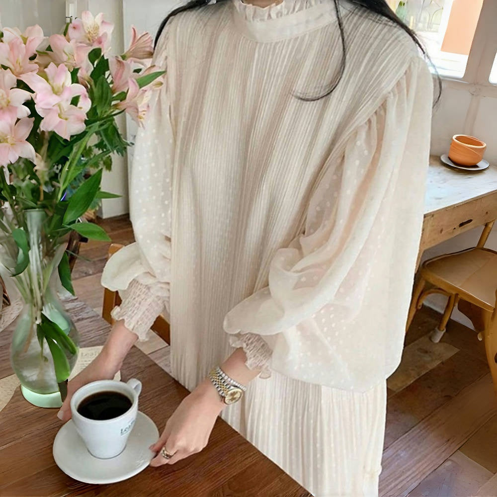 【ワンピース】春秋夏 淑やか 知的 若見え 長袖ワンピース