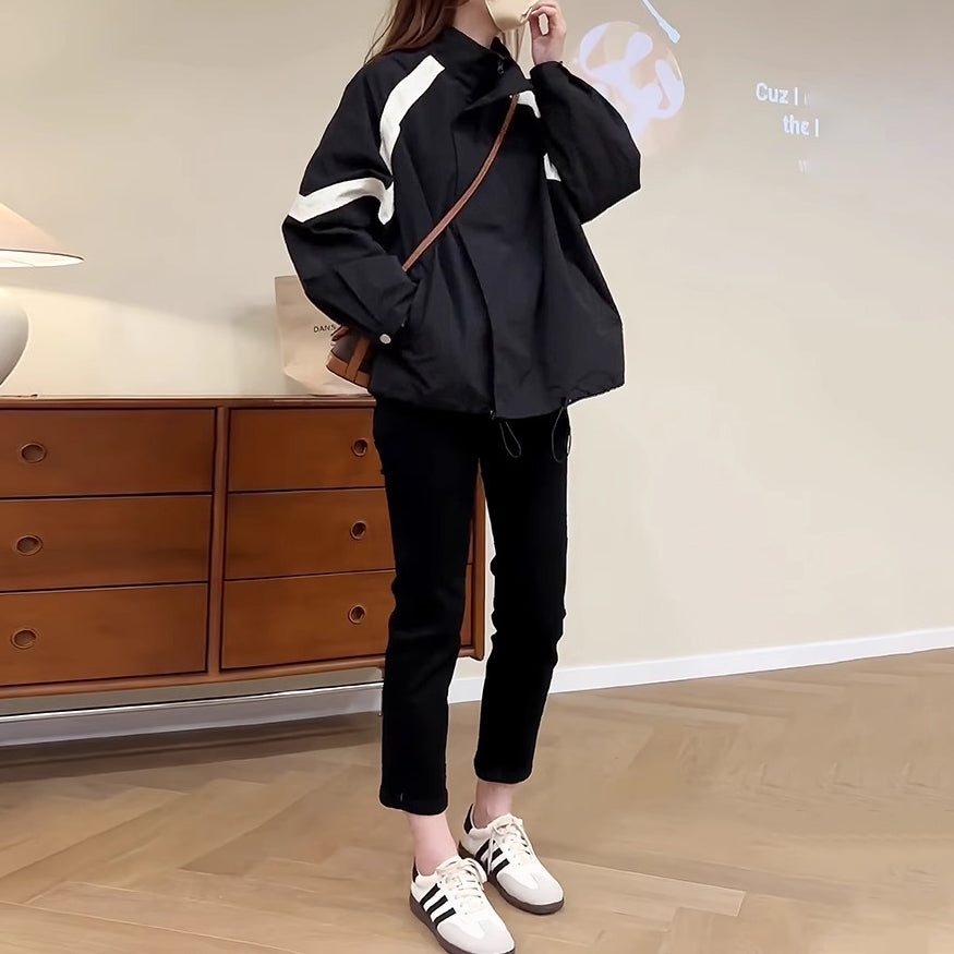 【アウター】カジュアル 春秋 切り替え 配色 防風性 プラスサイズ ジャケット